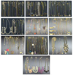 100 pcs Vintage Now Gold Tone Pendants Chains Necklaces Lot Signed & Unsigned