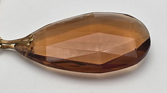 Sarah Coventry Amber Faceted Acrylic Teardrop Pendant Necklace Gold Tone 29 in