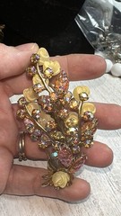 Rare Beau Jewels Unsigned AB Floral Spray 3.25”Lx 1.5” W Brooch