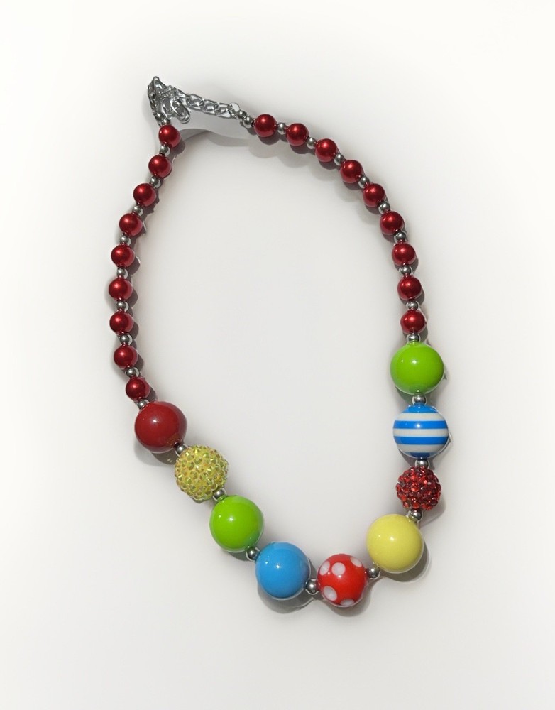 VTG Bubblegum Art Jewelry Lucite Resin Acrylic Faceted Bead Rhinestones Necklace