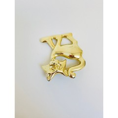 Vintage Bright Gold Walking Cat Brooch Pin Large Cartoon Animal Pet Lover Gift