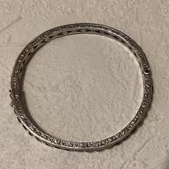 Art Deco Sterling Silver Bracelet Bangle Hinged Channel Set Rhinestones – 1920s