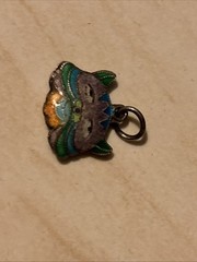 Rare Vintage 1970s Cloisonné Enamel Charm Double Sided Kitty Cat Gold Wash 0.5”