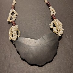 Vintage Lee Sands Mother Of Pearl Inlay with Beads Necklace 26in Statement Piece