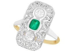 Antique Art Deco Emerald Diamond and Yellow Gold Dress Ring