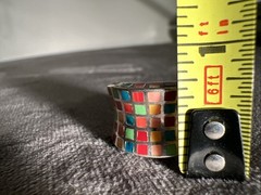 Vtg ZUNI ATI Sterling 925 Wide Band Pastel Mosaic Inlay Statement Ring Sz 7.5