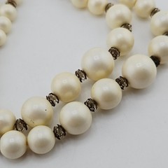 Vintage Double Strand Faux Pearl Necklace Adjustable Hook Clasp 1950s