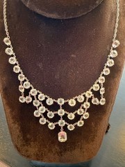 Vtg Open Back Crystal Clear Festoon Necklace Bezel Tier Tiered Set Drop 15.5”