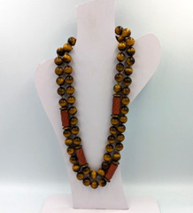 Tiger’s Eye Terracotta Jasper Beaded Necklace Vintage 32 In Long Silk Knotted