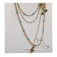 LC Lauren Conrad NIP Gold Tone Four Strand Lightening Bolt Green Bead Anklet