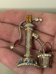 Anthony Aquilino Sterling Rhinestone Water Pump with Bucket 1947 Pin Brooch RARE