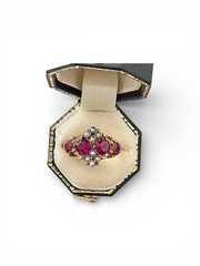 Victorian 9ct Gold Almandine Garnet and Pearl Cluster Ring