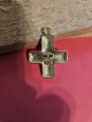 Stamped Faux Pearl Cross Charm Button Pendant