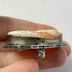 Antique Sterling Silver Carved Shell Victorian Lady Portrait Cameo Brooch Pin