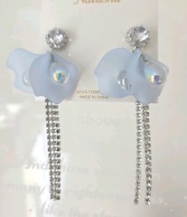 NWT Natasha Light Blue Rhinestone Flower Petal Dangle Iridescent Earrings 3.5 In
