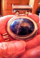 VINTAGE 1980 STERLING SILVER W/ LAPIS CABBED STONE PENDANT SOLID/HEAVY