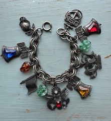 Vintage 1950s Silver Tone Chain Charm Bracelet Patriotic US Navy Liberty Bell