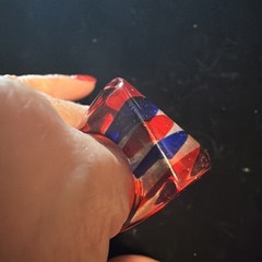 Vintage Acrylic Red Clear And Blue Ring Size 8