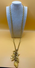 Georgiou Vintage Matte Gold Faux Pearl Acorn Cascading Leaf Necklace 30″