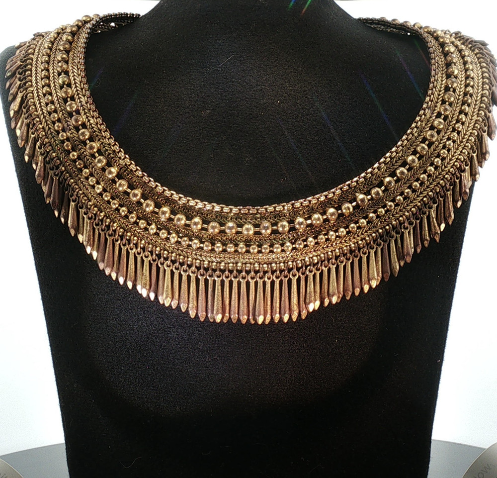 Rare Vintage Stella & Dot Egyptian Revival Necklace • Gold‑Tone Statement Bib
