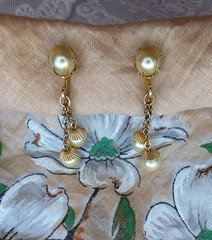 Vintage JMS Faux Pearl Earrings Dangle 12K Gold Filled Screw Back 1940s-1950s