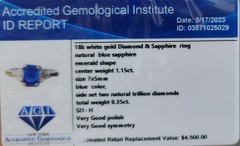 18K White Gold Engagement Ring 1.15CT. Natural Blue Sapphire Emerald Shape