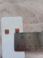Vtg Sterling Silver Faux Fire Opal Iridescent Square Stud Earrings Orange Pink
