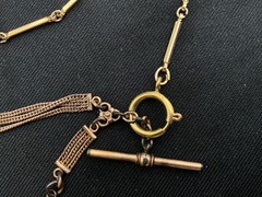 Antique Gold Filled/Plated Pocket Watch Chain Necklace With Locket & T-Bar