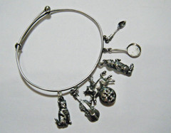 Victorian 935 Silver Slide Bangle 6 Charm Bracelet Cat & Fiddle Nursery Rhymes