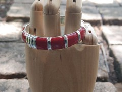 2 Vintage Hinged Bangle Bracelets with Red Enamel 1 Gold Tone 1 Silver Tone 80’s