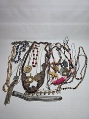 Vintage Unique Jewlery Lot Copper Wood Glass Metal Bead Necklaces