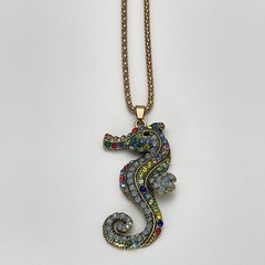 Betsey Johnson Seahorse Pendant Necklace Womens Multicolor Rhinestone Beach
