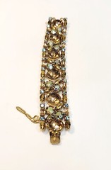 Vintage Schreiner Wide Bracelet Light Topaz AB Gold Rhinestones 7.5″
