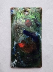 Vintage Artisan Rectangle Enamel on Copper Pendant Abstract Signed