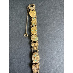 Vintage Victorian Revival Slide Charm Bracelet 60s Sweetheart Lucky Gold Tone