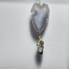 Handmade Pendant Necklace Glass And Organic Natural Agate OOAK Artisan Jewelry