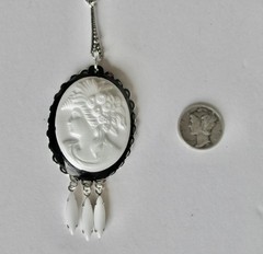 Vintage White Cameo Glass Pendant Necklace With Adjustable Necklace Length/Boho/