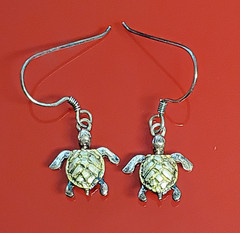 925 Signed Sea Turtle Earrings 1in Drop Vermeil Shell Sterling Silver VTG