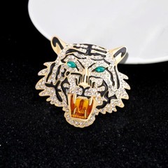 Big Roaring Tiger Head Brooch Rhinestone 3D Pin Unisex Party Casual Cool Gift