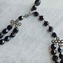 Vintage Double Strand Jet Black Faceted Bead Necklace