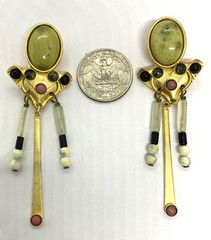 VTG Gale Rothstein Designs Inc Metal Semi Precious Stones Dangle Earrings 3.1/4”