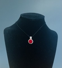 Red Gemstone Pendant From Mexico 925 Silver 3/4 Inches Long 1/2 Inch Wide ￼￼
