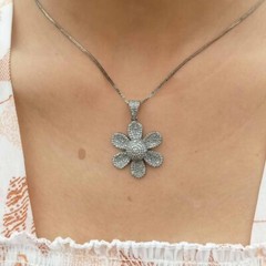 33ct 1Pc Pave Diamond Flower Pendant- 925 Sterling Silver -27mmx24mm d6