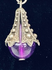 Vintage French DLH DEPOSE Necklace Bib Statement Pewter Purple 14.5″ Costume
