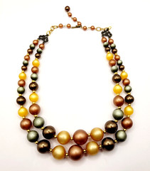 Autumn Colors Moonglow Lucite Bead Graduated Double Strand Vintage MCM Necklace