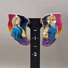 Vintage LaCombe Earrings Abstract Figural Enamel Gold Tone Art Signed Post