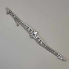Vintage Rhinestone Bracelet Blue Clear Tapered Silver Tone Safety Chain 6.5″