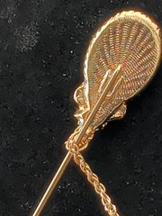 Vintage Gold Tone White Faux Pearl Double Sided Chain Drape Stick Hat Pin 2.5″
