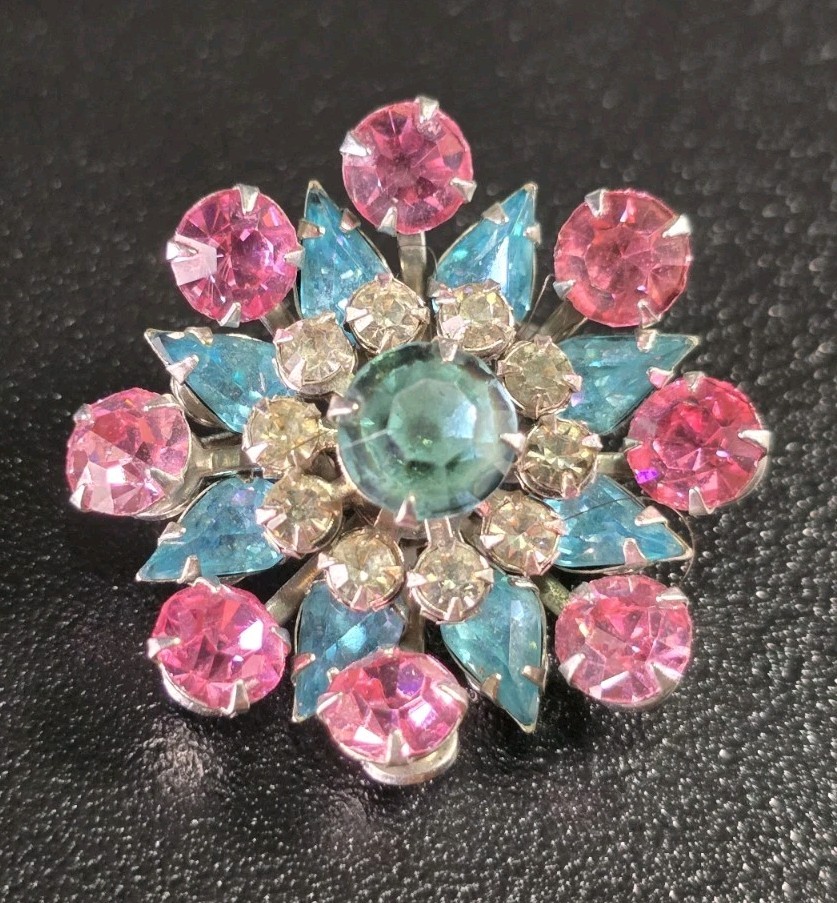 Vintage Czech Glass Mosiac Brooch