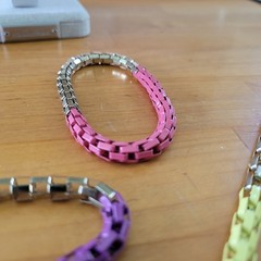 Vintage 80s Color Block Drape Bracelet Lot Pink Purple Yellow Silver Tone
